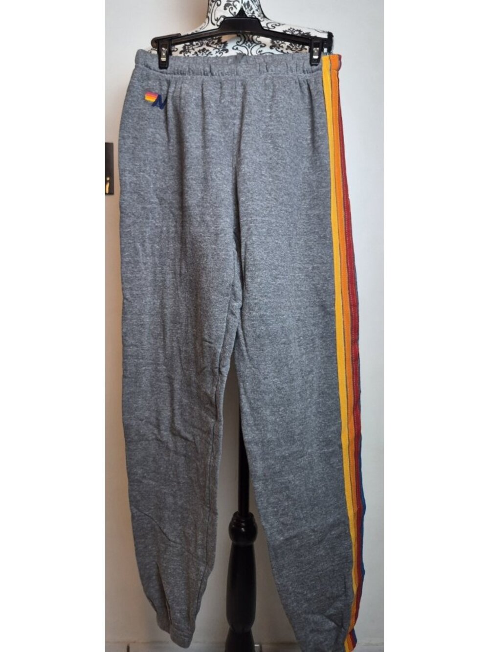 Aviator Nation Womens M Gray 5 Stripe Sweatpants Rainbow Logo NWOT Joggers